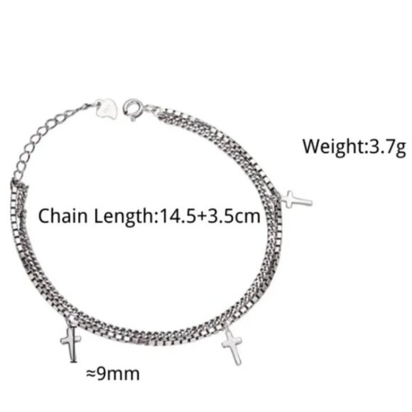 925 Sterling Silver Dainty Minimalist Cross Bracelet Layered Box Chain Bracelet - Picture 4 of 5